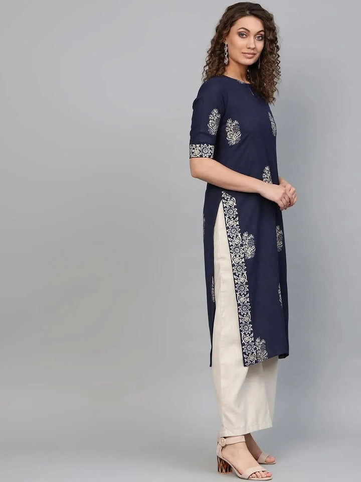 Blue Printed Cotton Kurta - Libas
