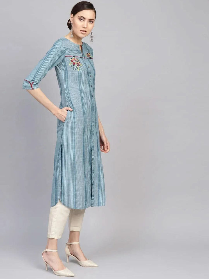 Blue Printed Cotton Kurta - Libas