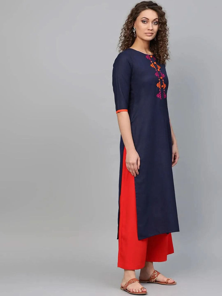 Blue Printed Cotton Kurta - Libas