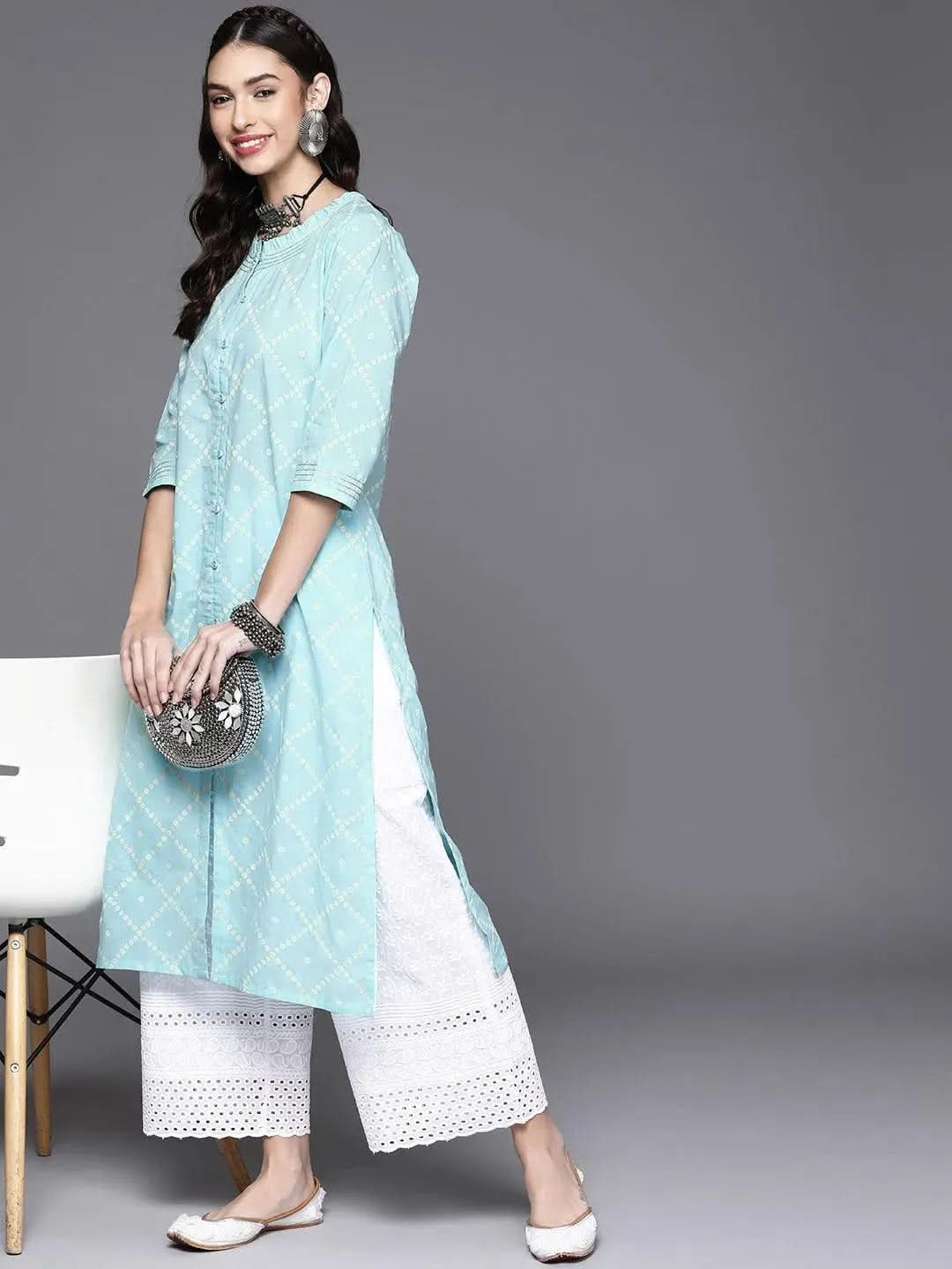 Blue Printed Cotton Kurta - Libas
