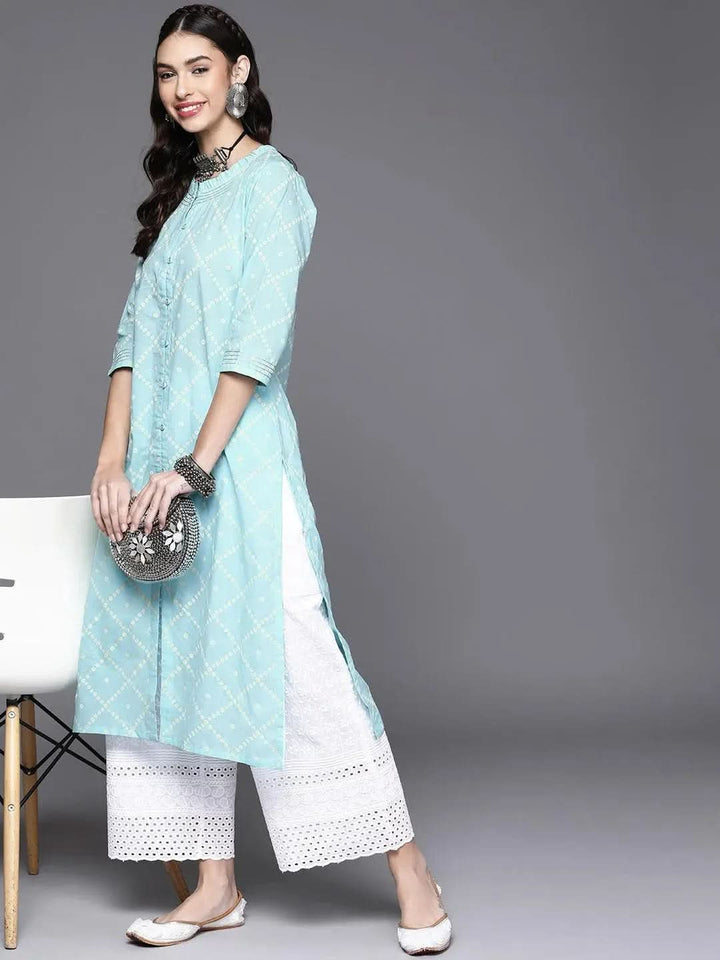Blue Printed Cotton Kurta - Libas