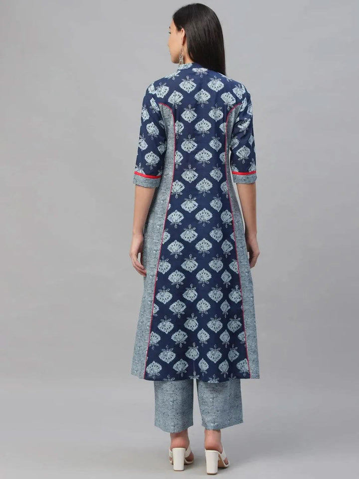 Blue Printed Cotton Kurta - Libas