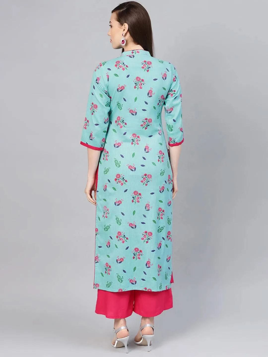 Blue Printed Cotton Kurta - Libas