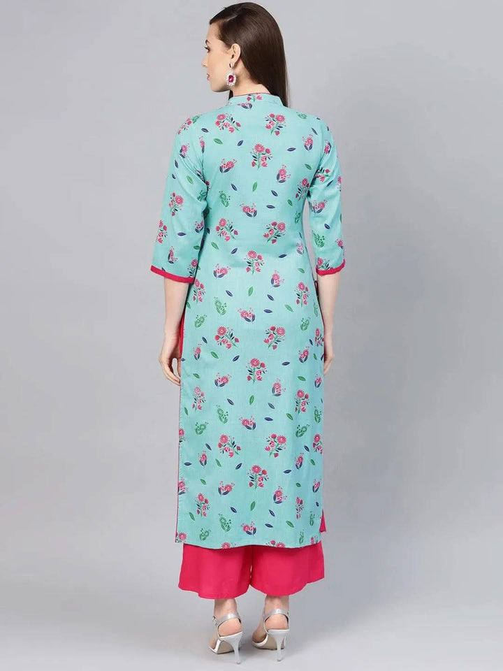 Blue Printed Cotton Kurta - Libas