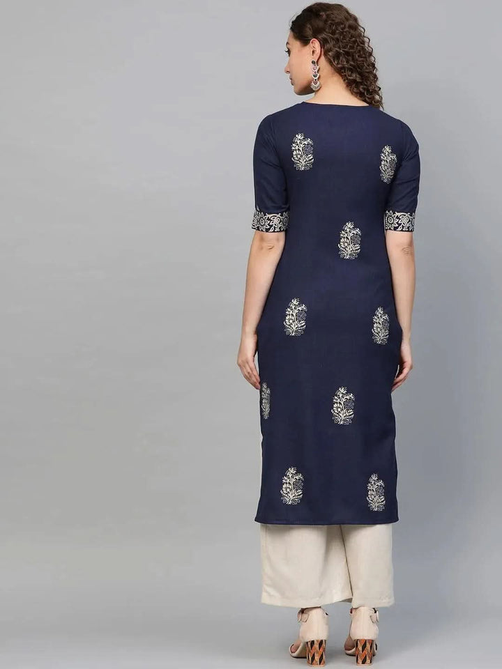 Blue Printed Cotton Kurta - Libas