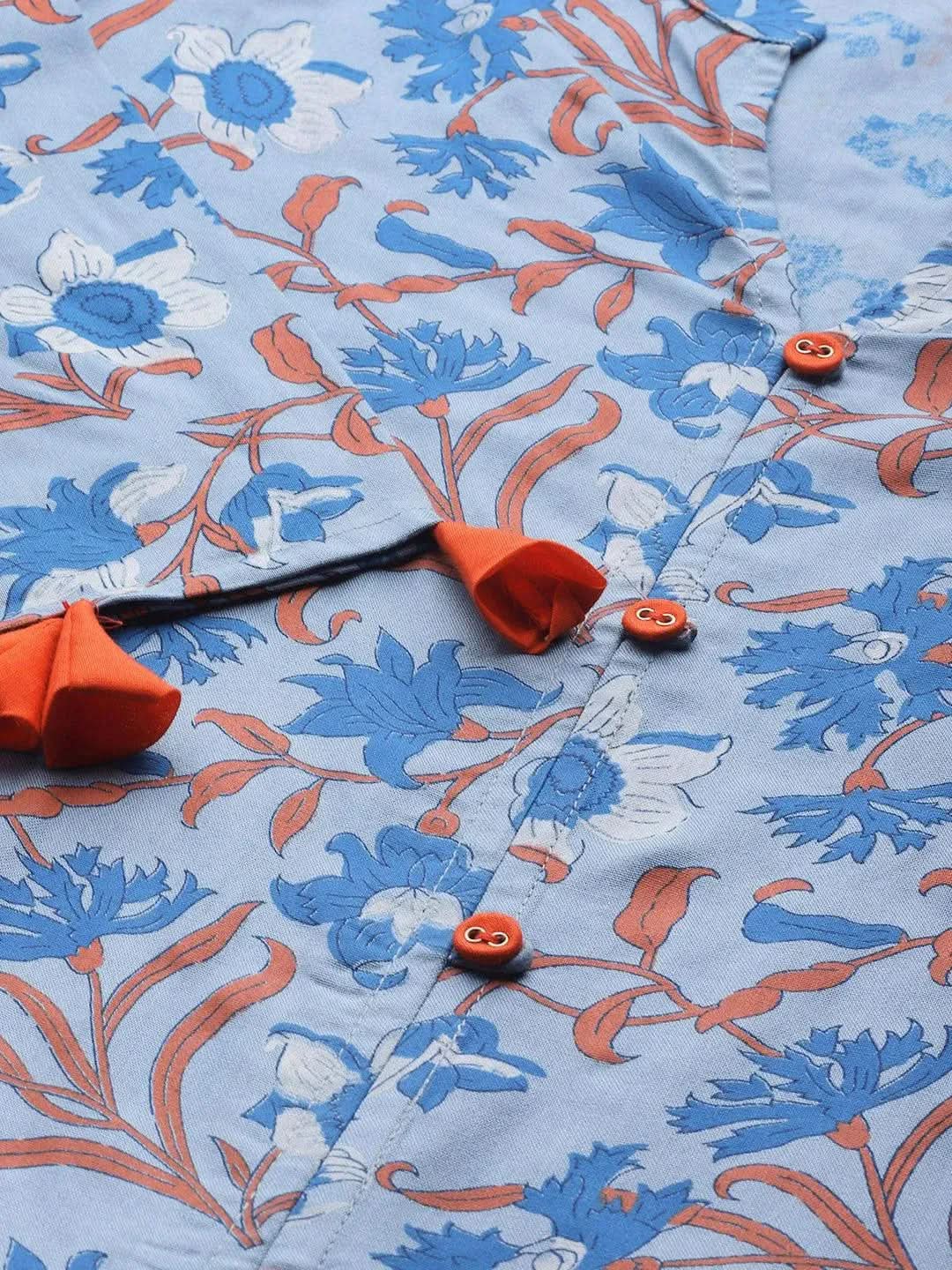 Blue Printed Cotton Kurta 
Blue Printed Cotton Kurta