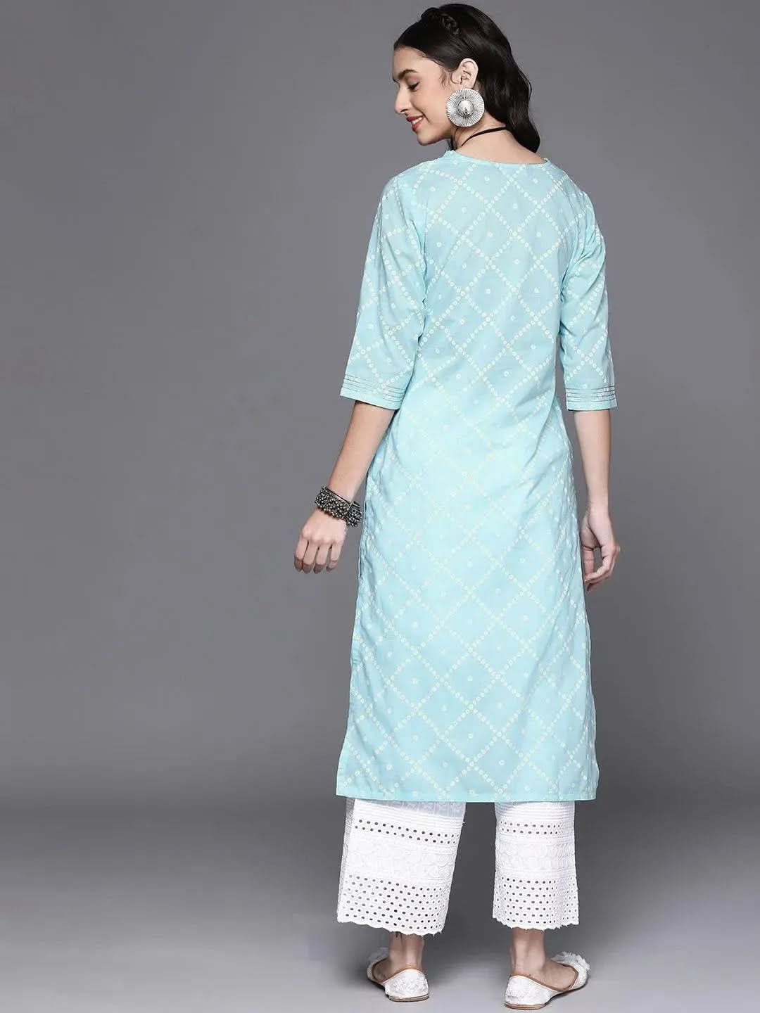 Blue Printed Cotton Kurta - Libas