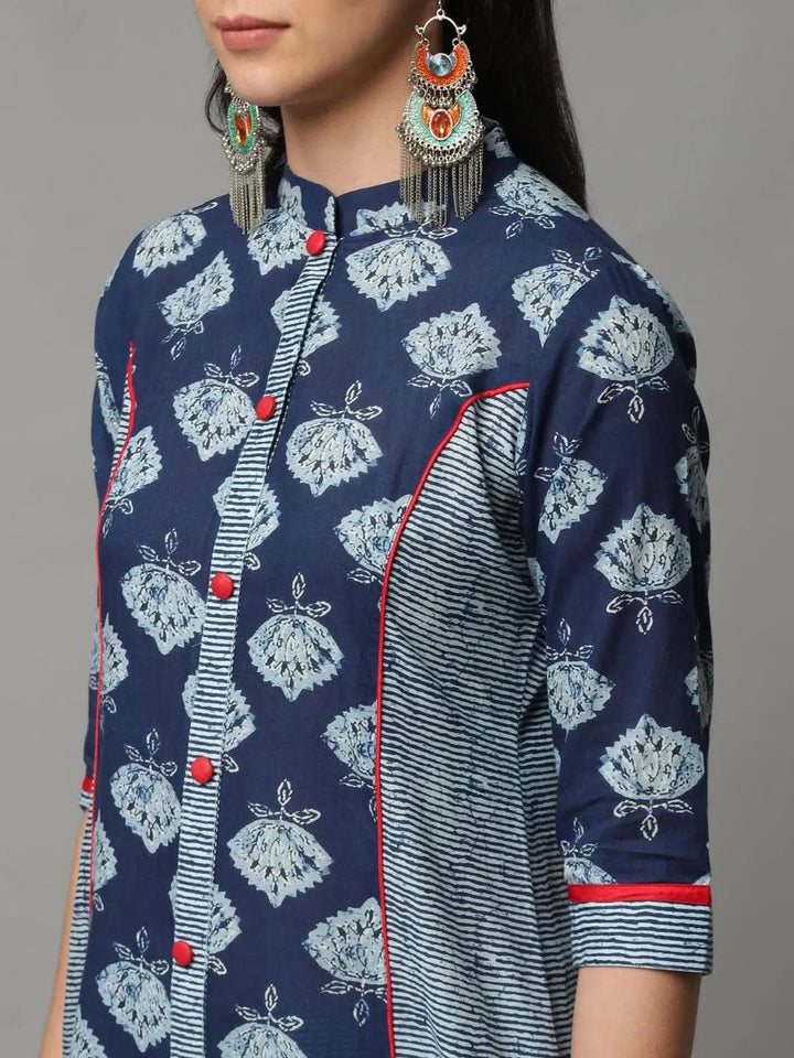 Blue Printed Cotton Kurta - Libas
