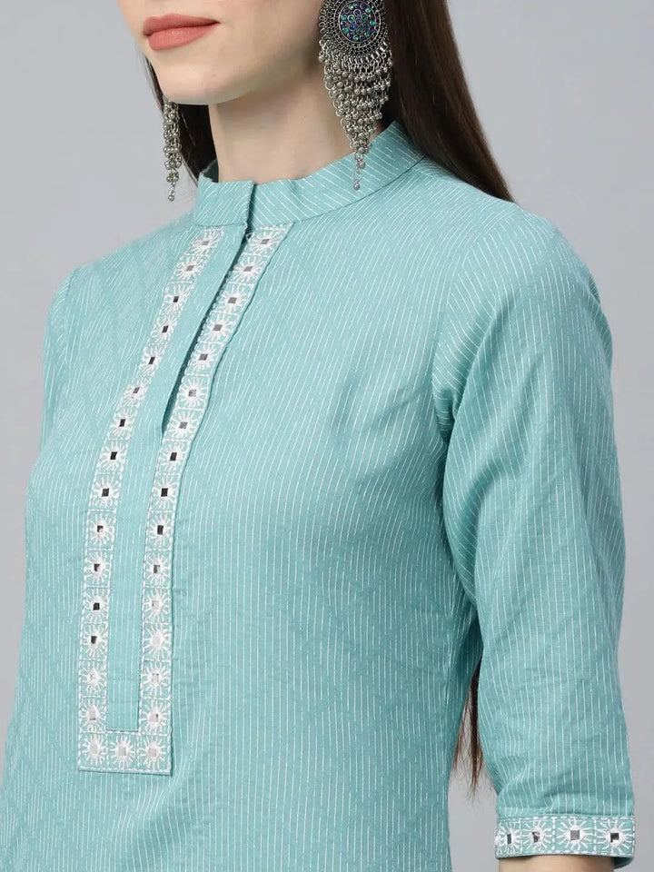 Blue Printed Cotton Kurta - Libas
