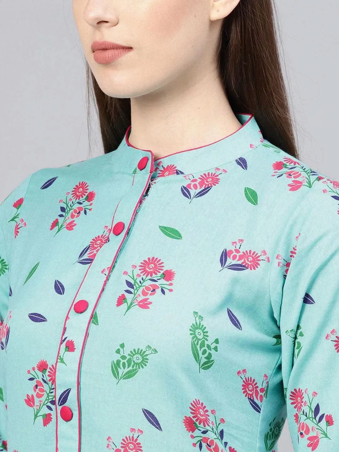 Blue Printed Cotton Kurta - Libas