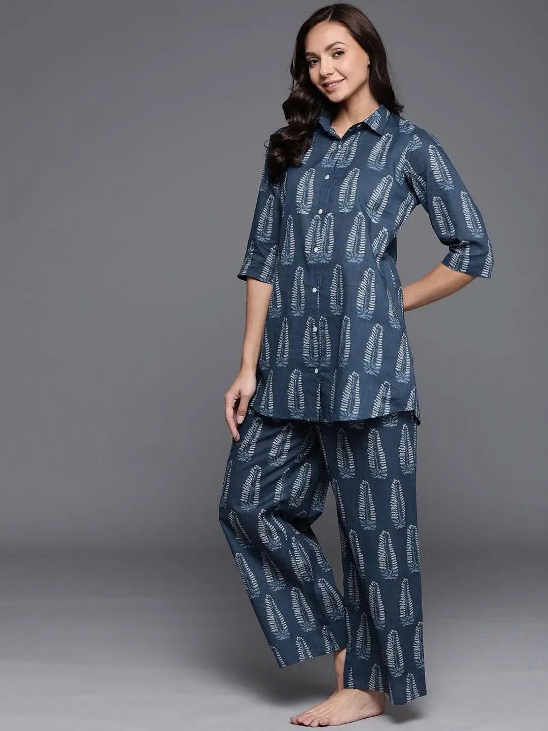 Blue Printed Cotton Night Suit
Blue Printed Cotton Night Suit