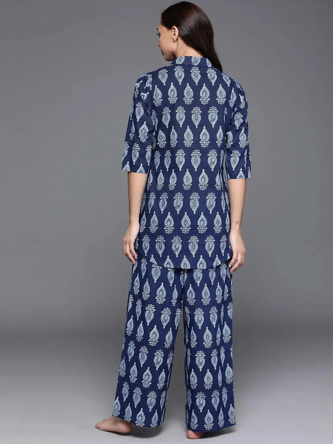 Blue Printed Cotton Night Suit 
Blue Printed Cotton Night Suit