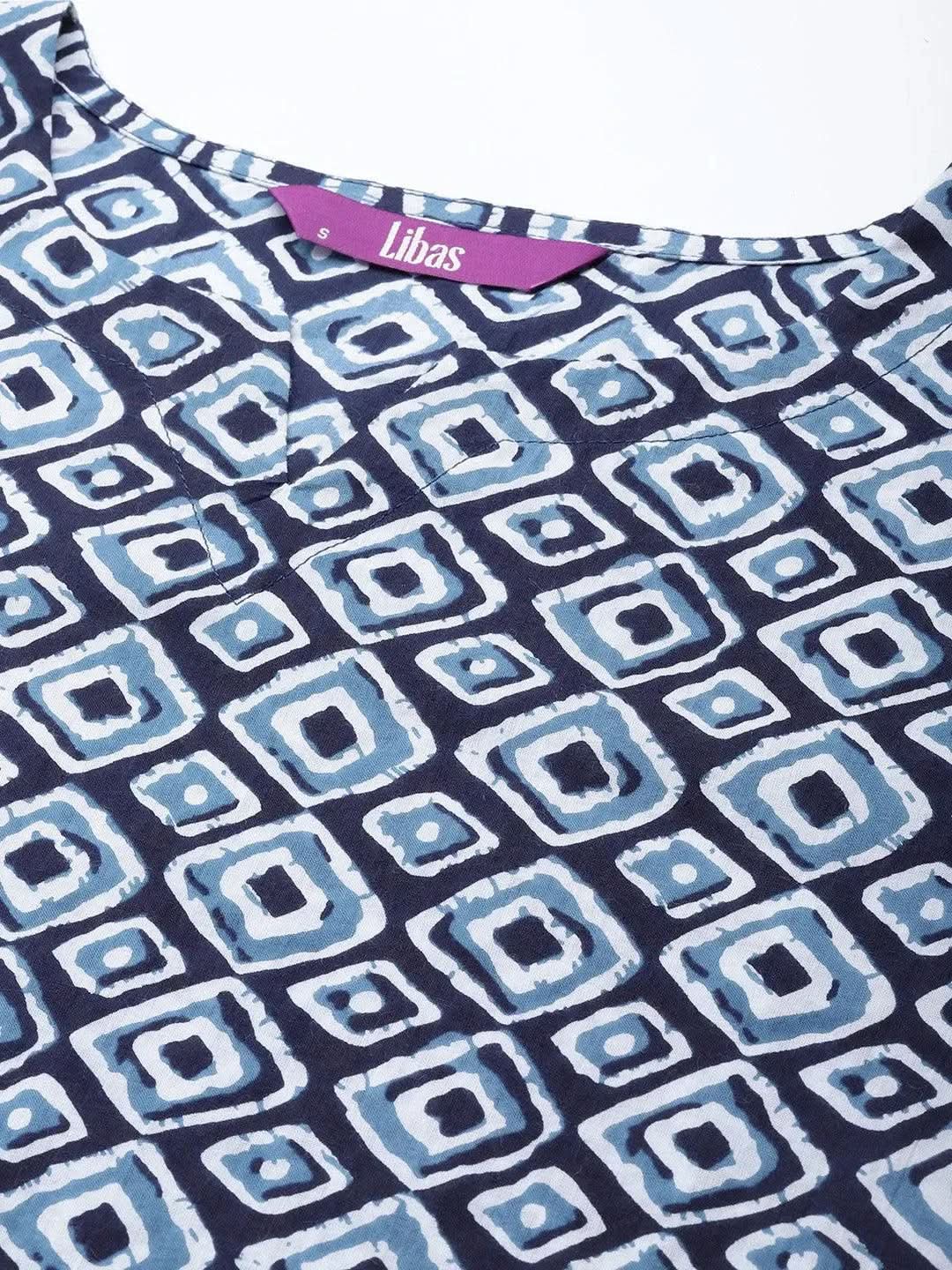 Blue Printed Cotton Night Suit - Libas