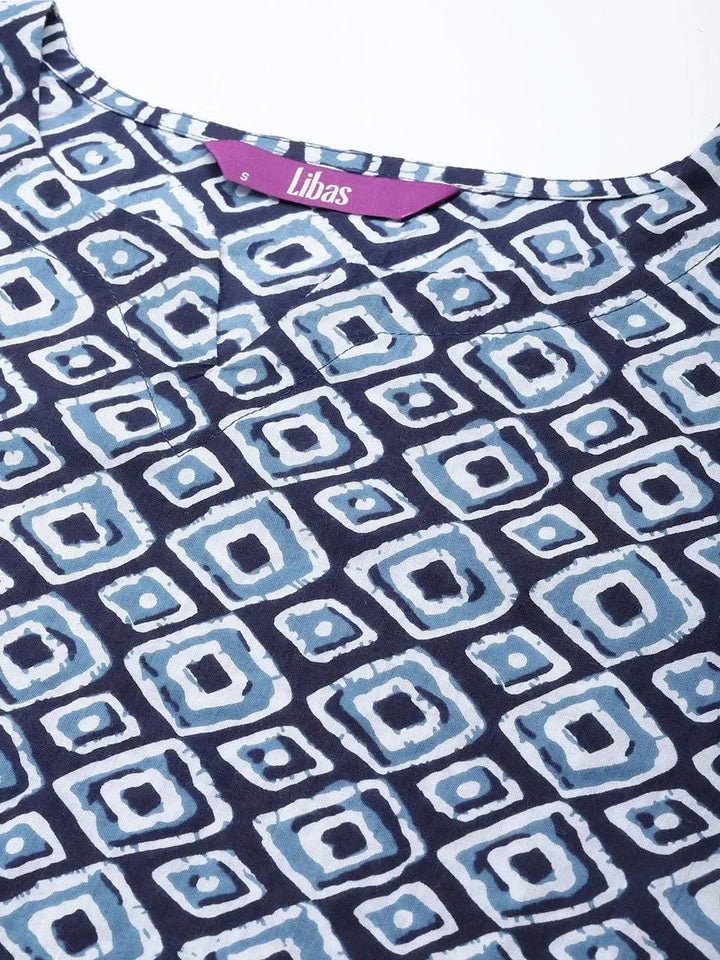 Blue Printed Cotton Night Suit - Libas