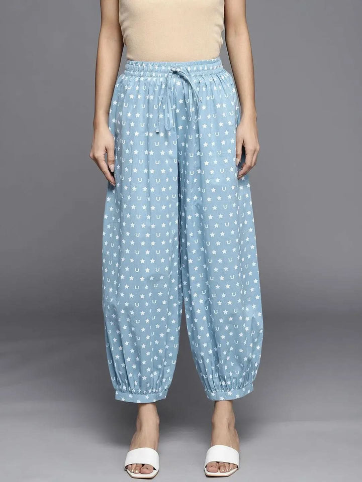 Blue Printed Cotton Salwar - Libas
