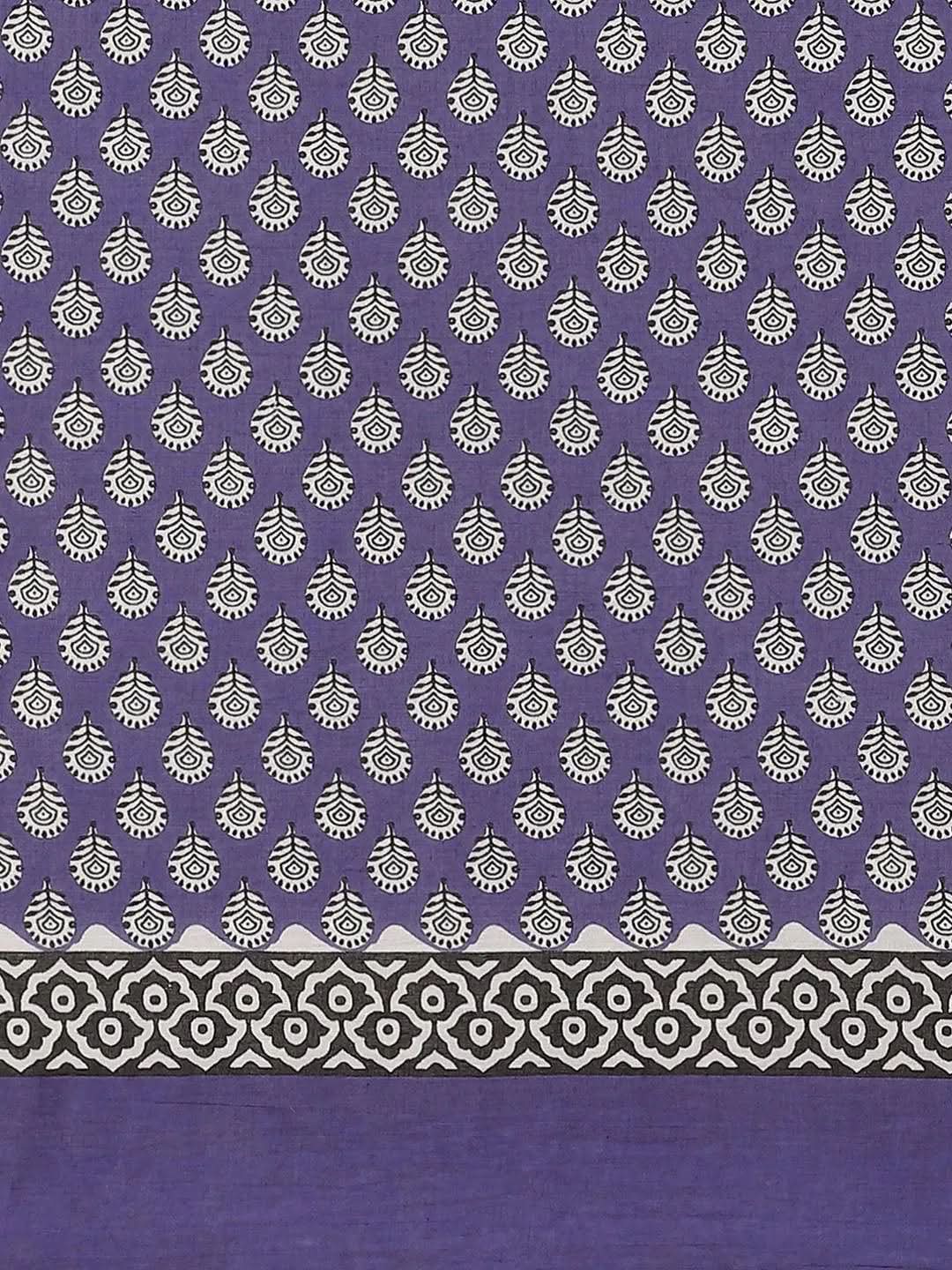 Blue Printed Cotton Saree - Libas