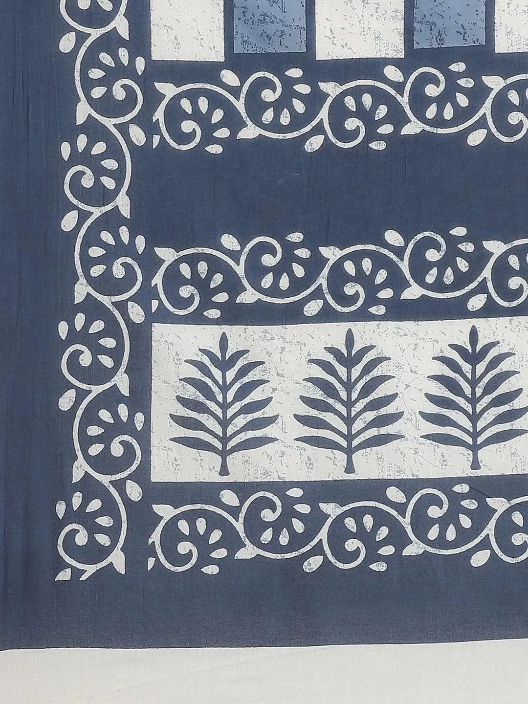 Blue Printed Cotton Saree - Libas