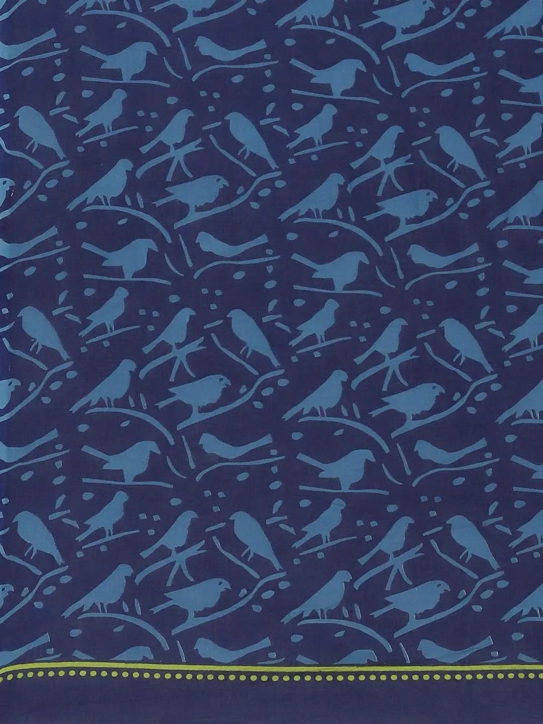 Blue Printed Cotton Saree - Libas