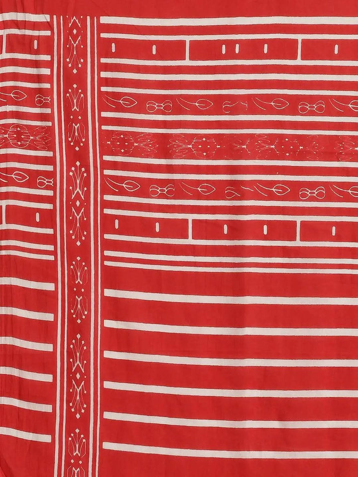 Blue Printed Cotton Saree - Libas