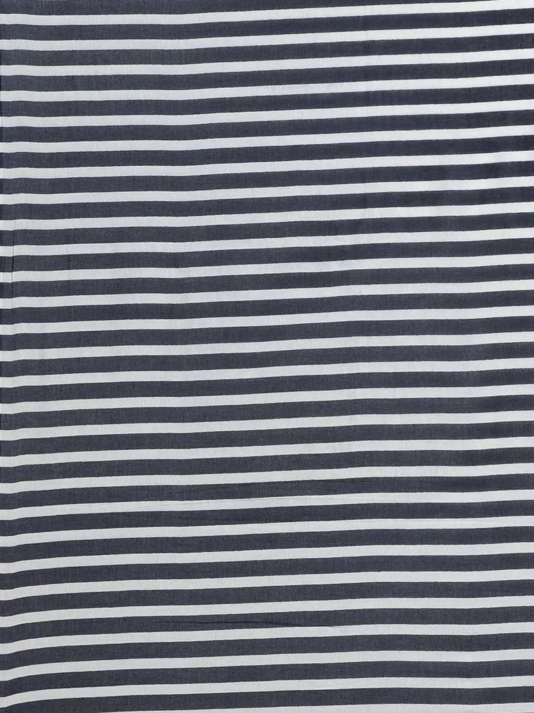 Blue Printed Cotton Saree - Libas