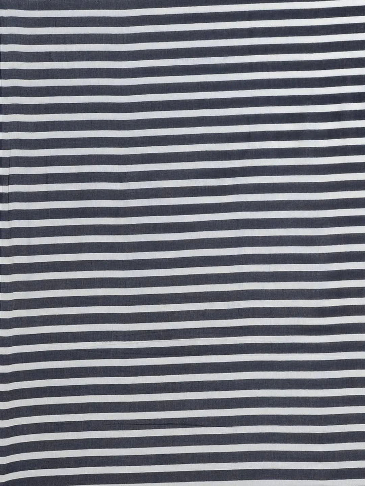 Blue Printed Cotton Saree - Libas