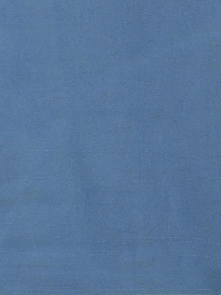 Blue Printed Cotton Saree - Libas