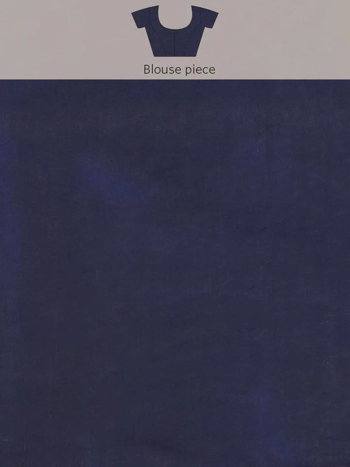 Blue Printed Cotton Saree - Libas