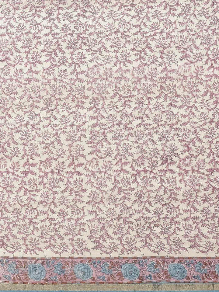 Blue Printed Cotton Silk Saree - Libas