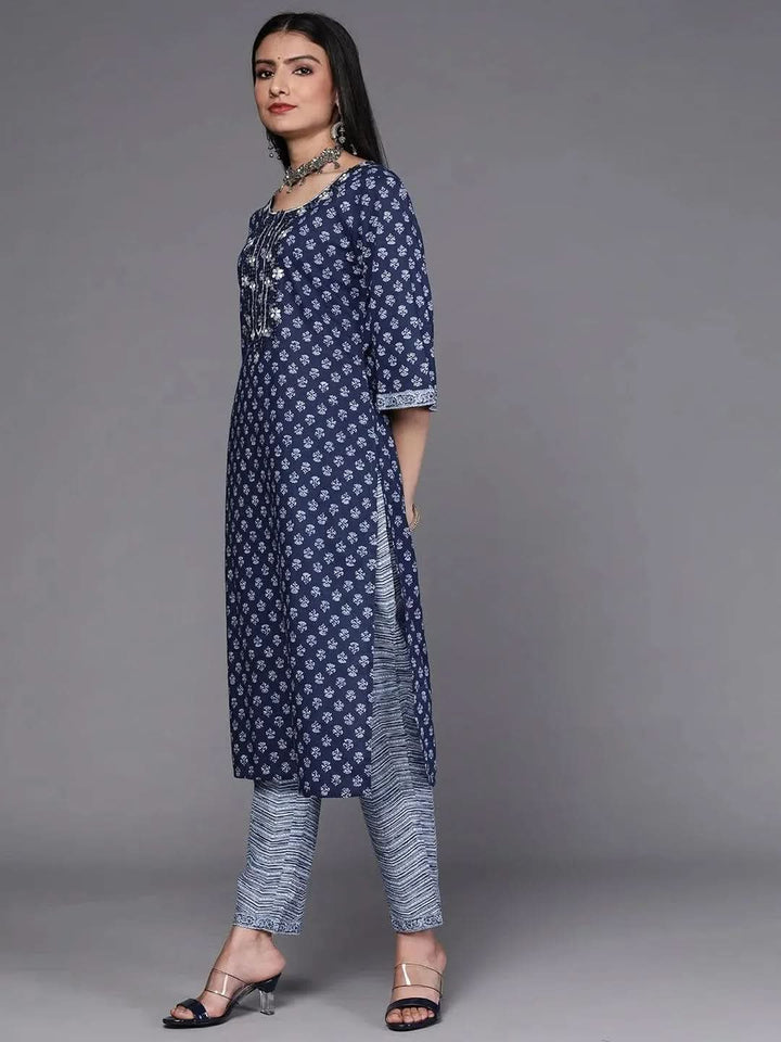 Blue Printed Cotton Suit Set - Libas