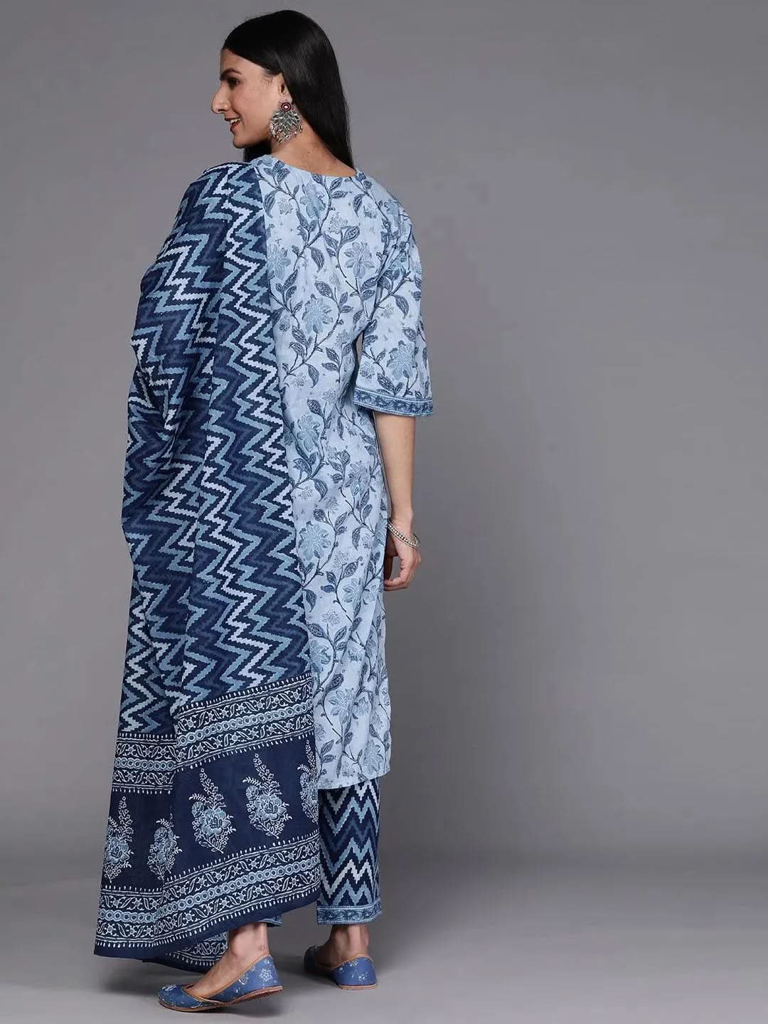 Blue Printed Cotton Suit Set - Libas