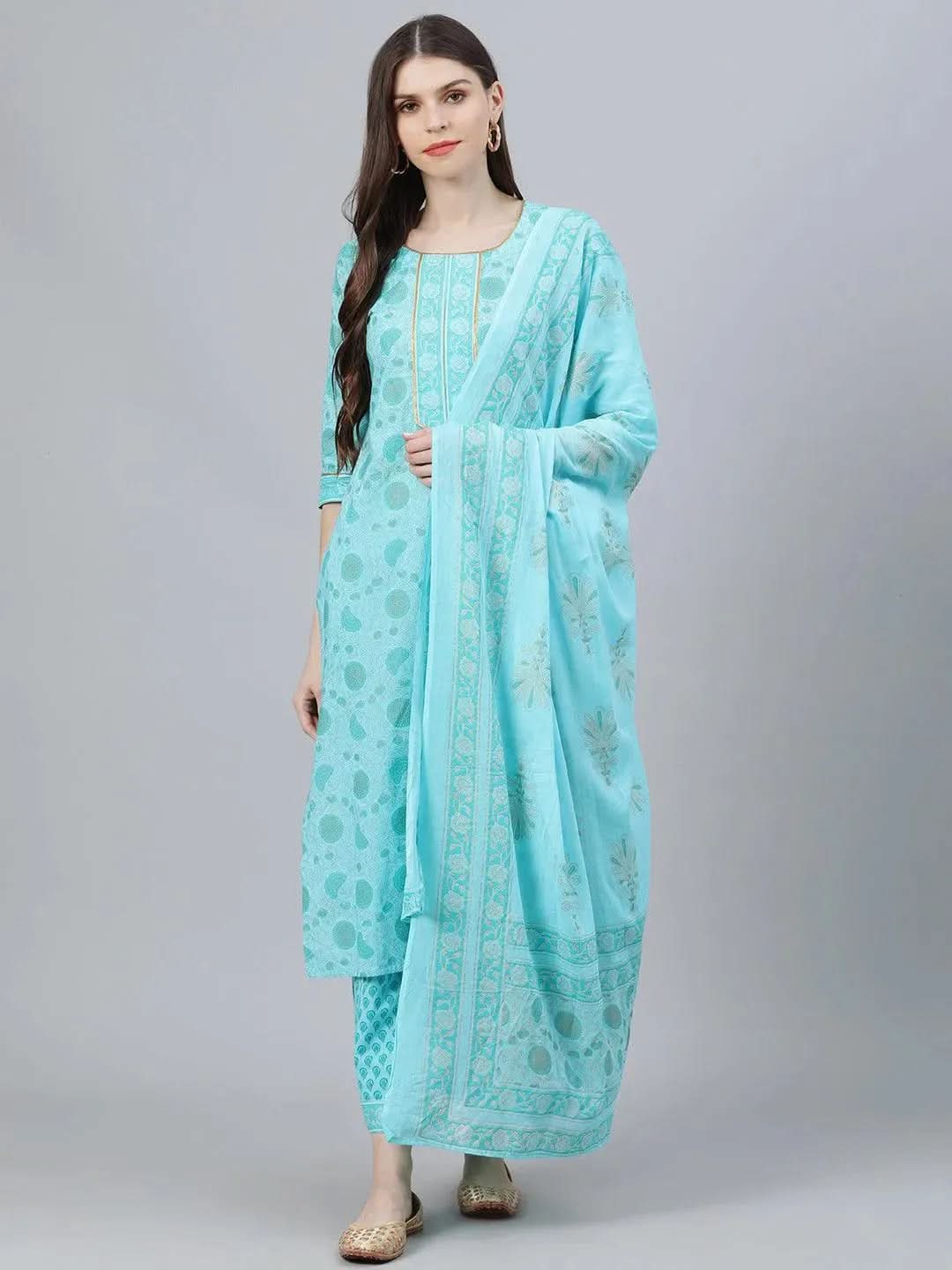 Blue Printed Cotton Suit Set - Libas