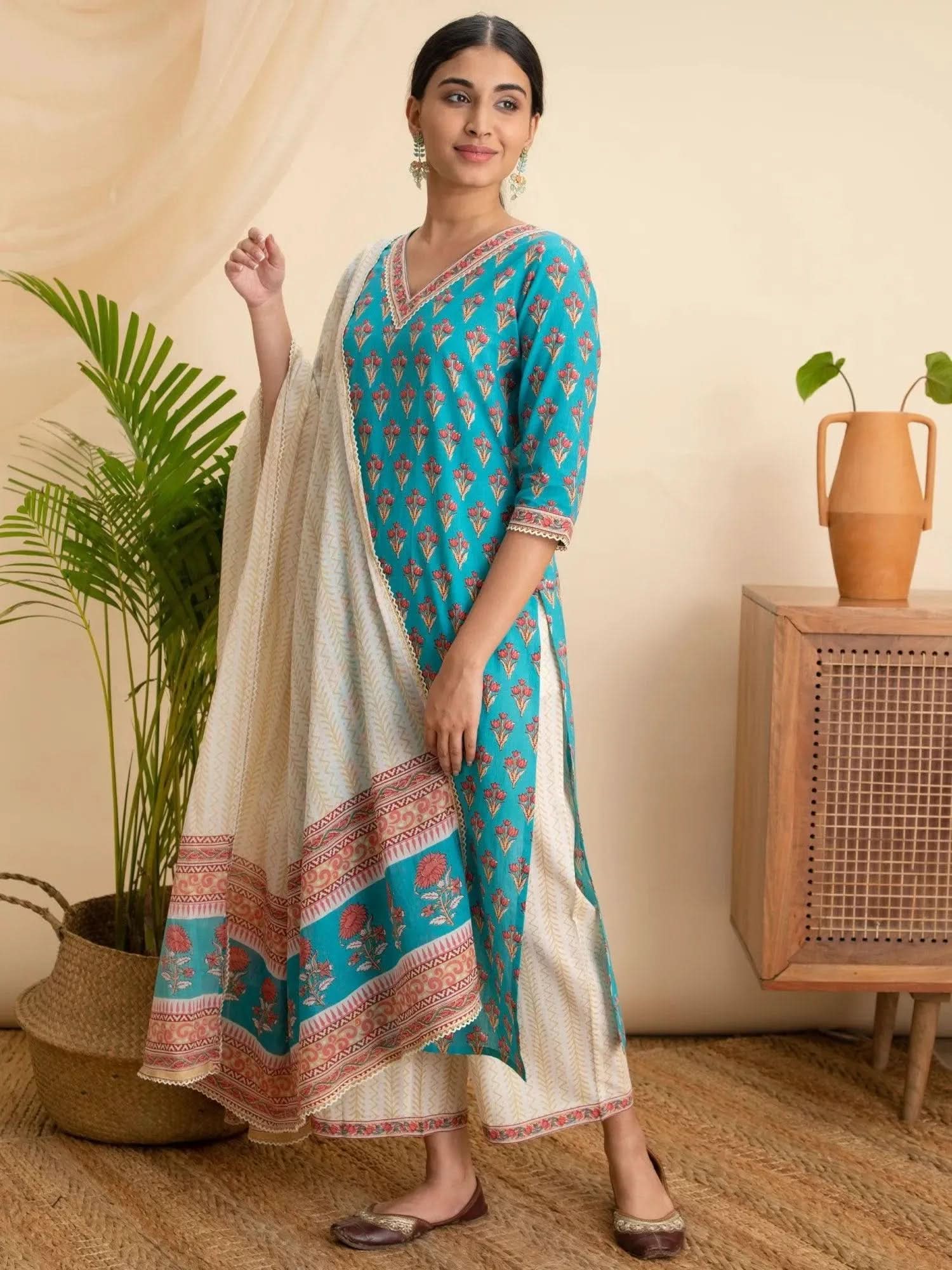 Buy Blue Printed Cotton Suit Set - 20127O- | Libas Ethnic Wear Online 
Buy Blue Printed Cotton Suit Set - 20127O- | Libas Ethnic Wear Online