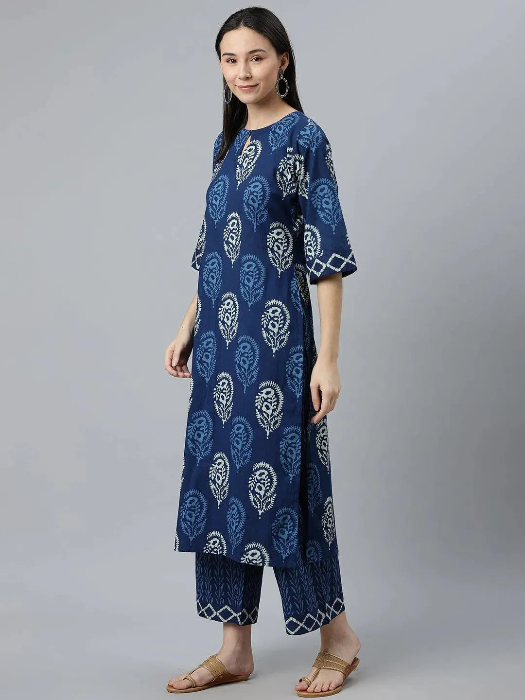 Blue Printed Cotton Suit Set - Libas