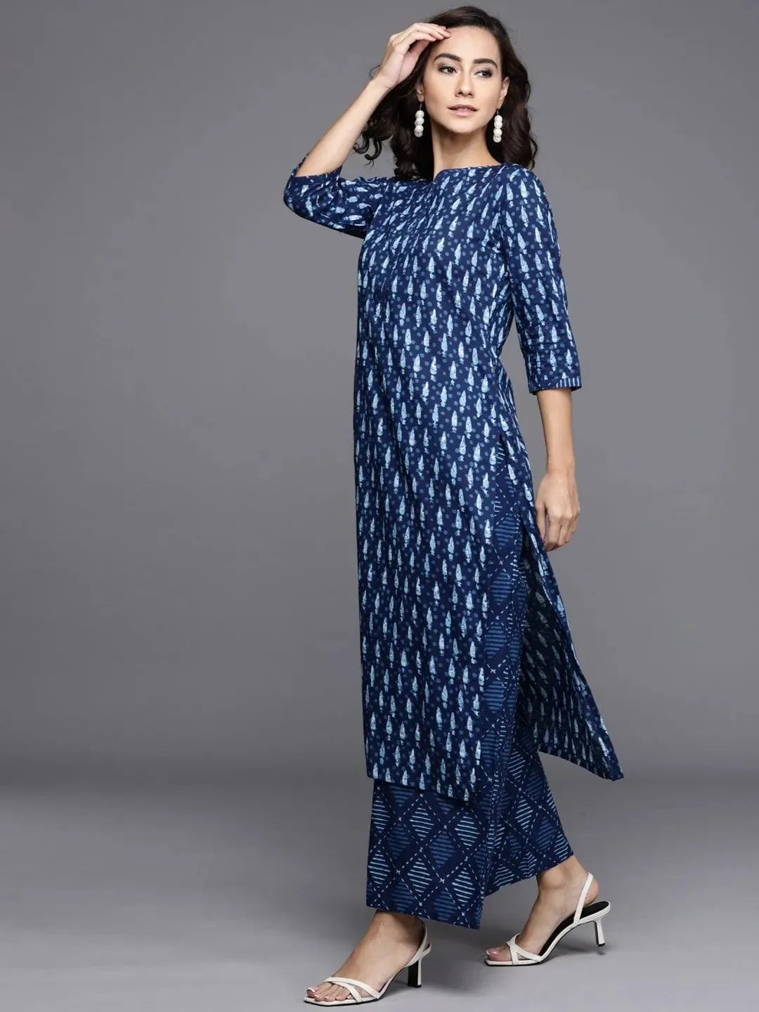 Blue Printed Cotton Suit Set - Libas