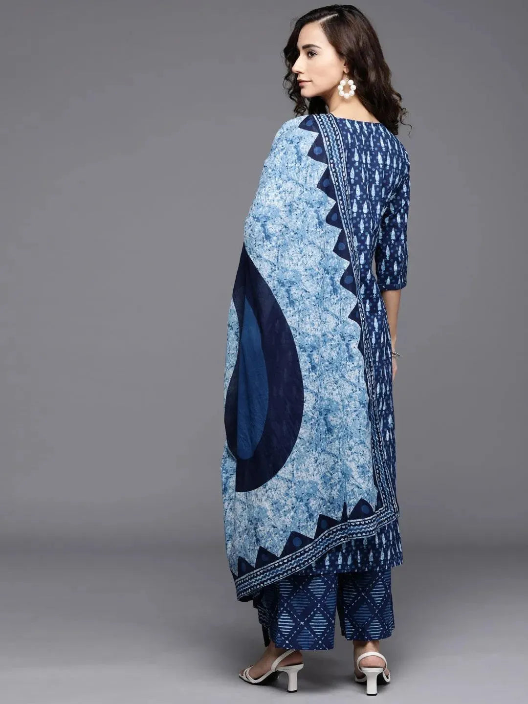 Blue Printed Cotton Suit Set - Libas