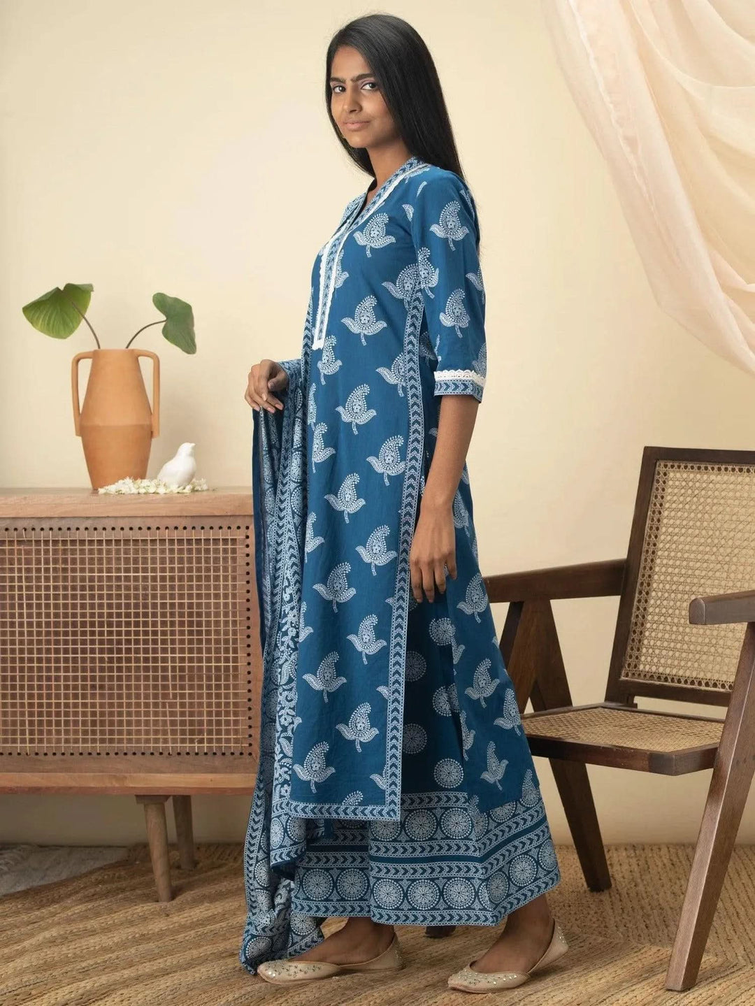 Blue Printed Cotton Suit Set - Libas