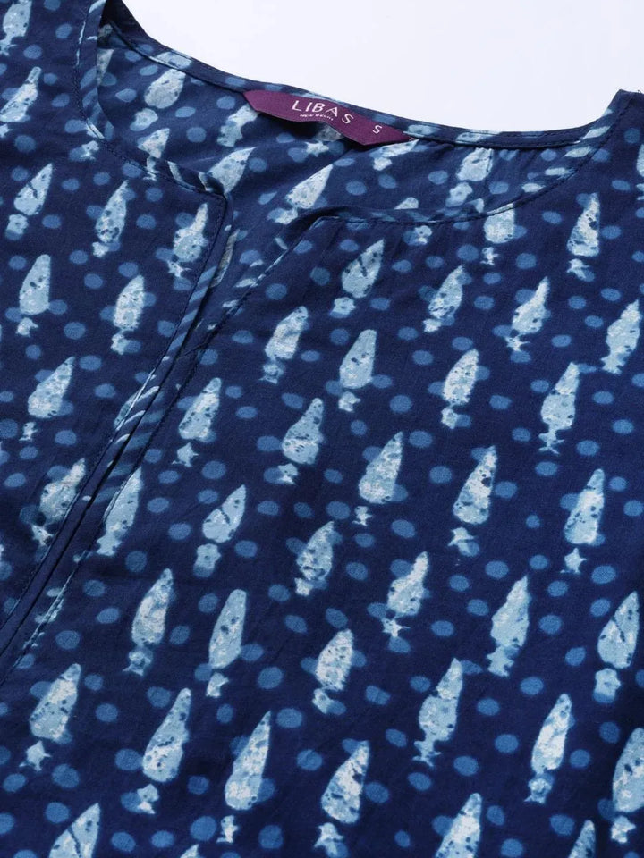 Blue Printed Cotton Suit Set - Libas