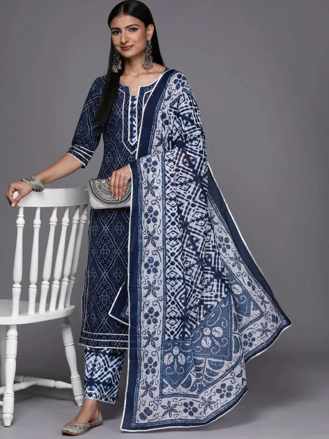 Blue Printed Cotton Straight Kurta With Palazzos & Dupatta
Blue Printed Cotton Straight Kurta With Palazzos & Dupatta