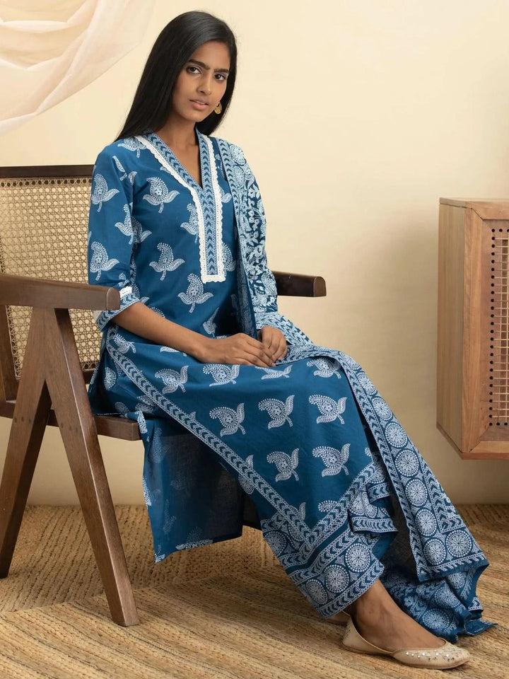 Blue Printed Cotton Suit Set - Libas