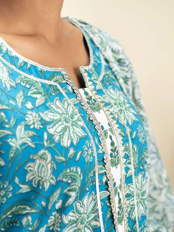 Blue Printed Cotton Suit Set - Libas