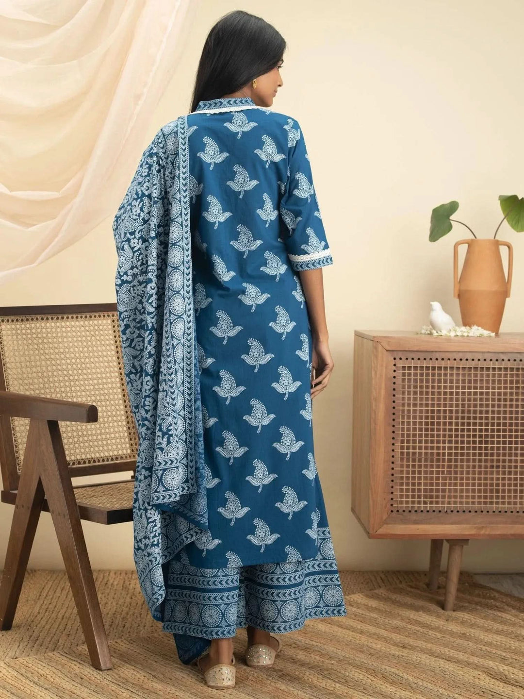 Blue Printed Cotton Suit Set - Libas
