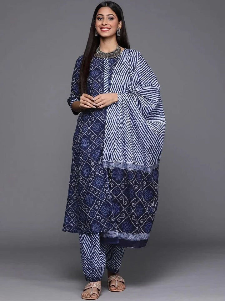 Blue Printed Cotton Suit Set - Libas