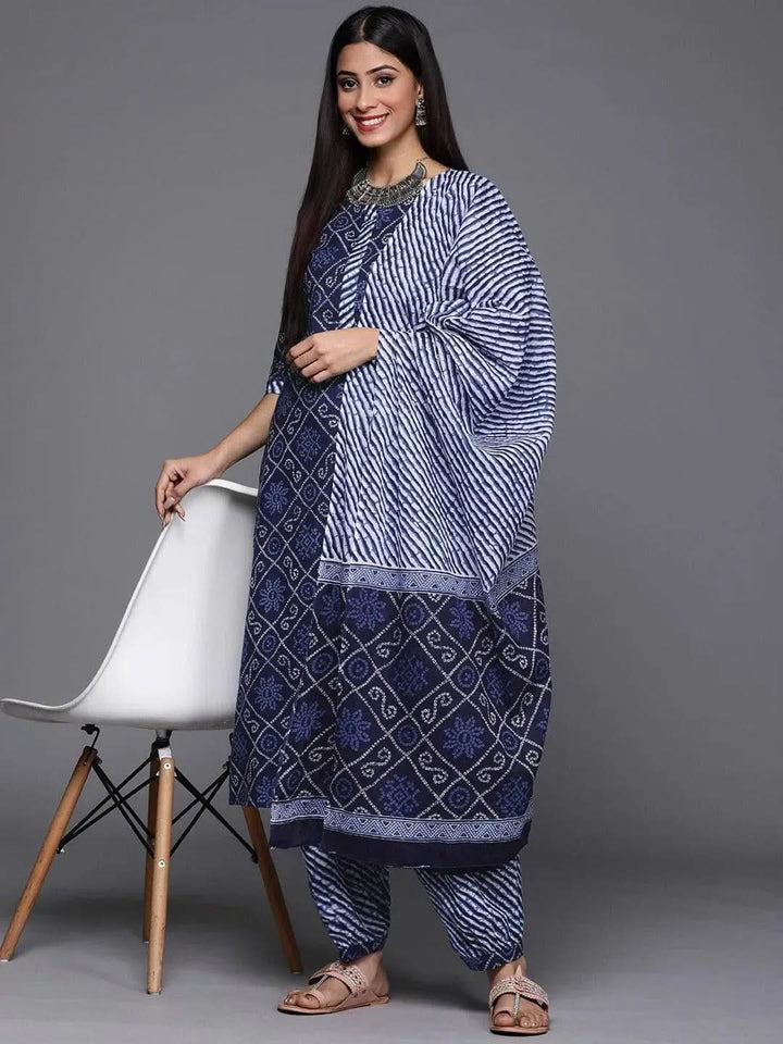 Blue Printed Cotton Suit Set - Libas