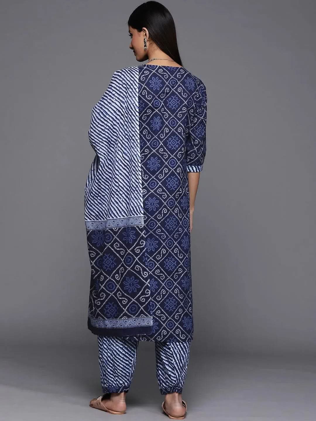 Blue Printed Cotton Suit Set - Libas