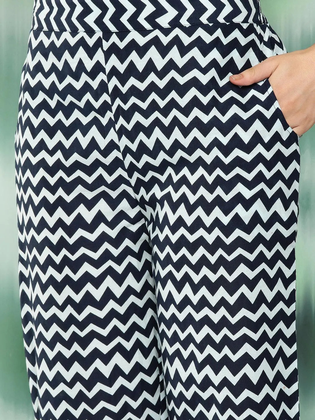 Blue Printed Cotton Straight Kurta With Trousers and Dupatta - Libas