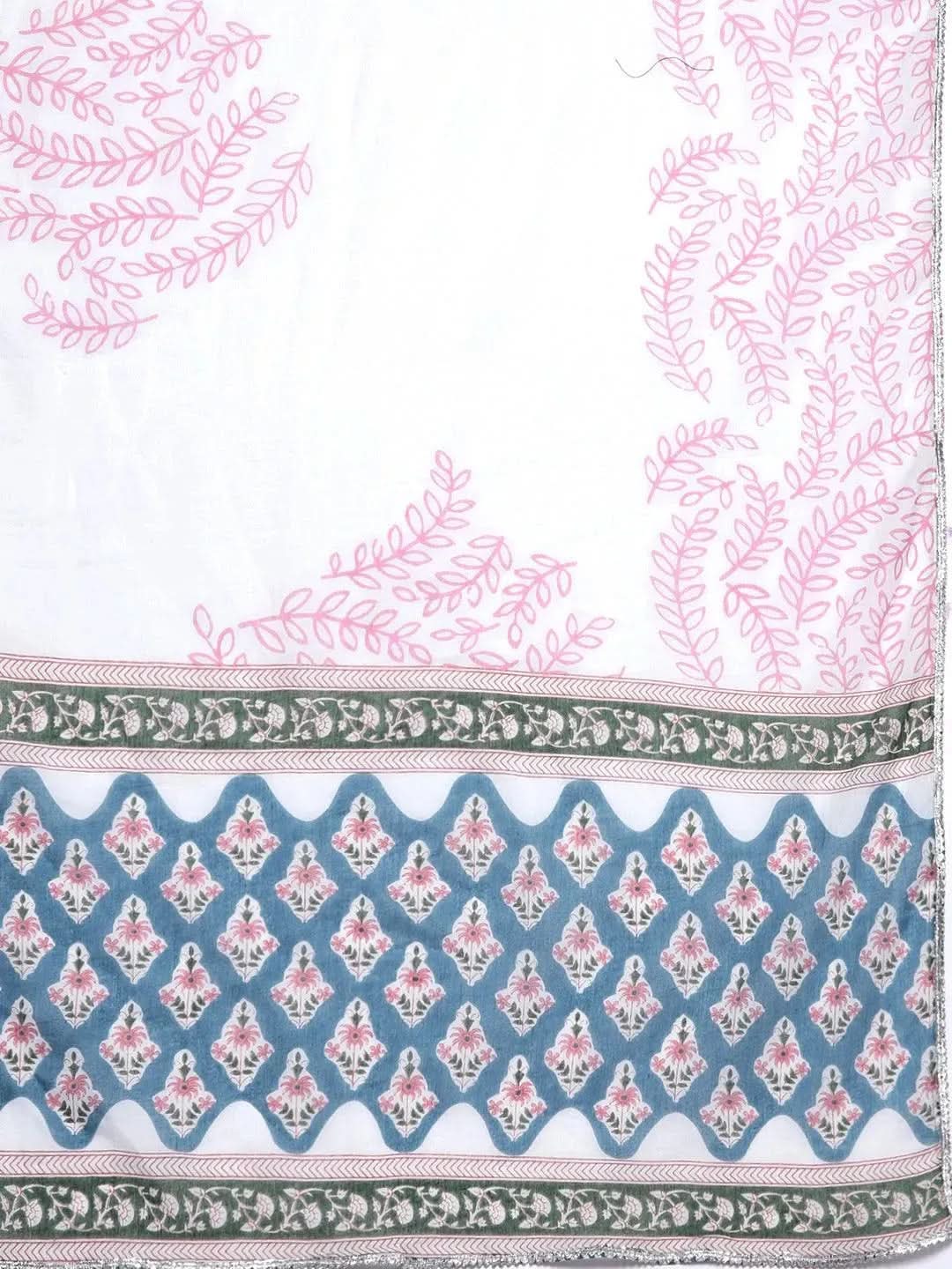 Blue Printed Cotton Straight Kurta With Trousers & Dupatta
Blue Printed Cotton Straight Kurta With Trousers & Dupatta