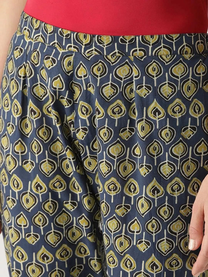 Blue Printed Cotton Trousers - Libas