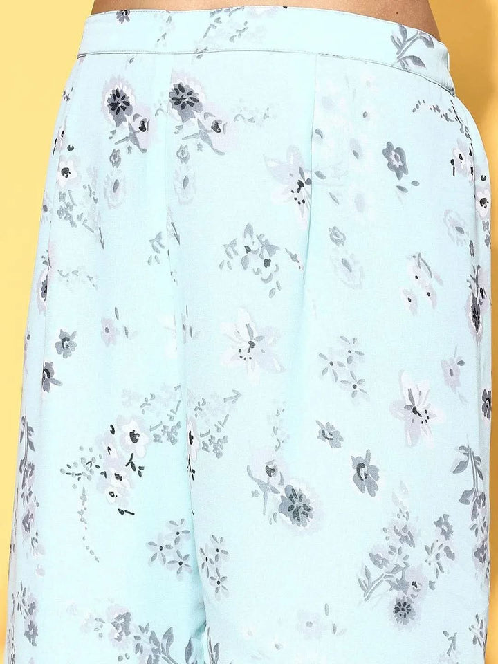 Blue Printed Georgette A-Line Suit Set - Libas