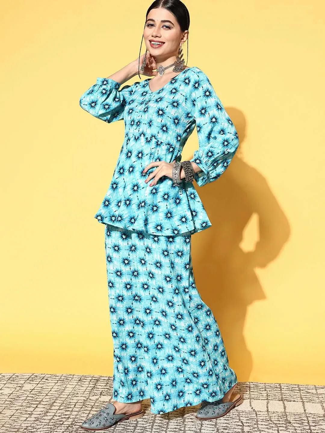 Blue Printed Georgette Co-Ords - Libas