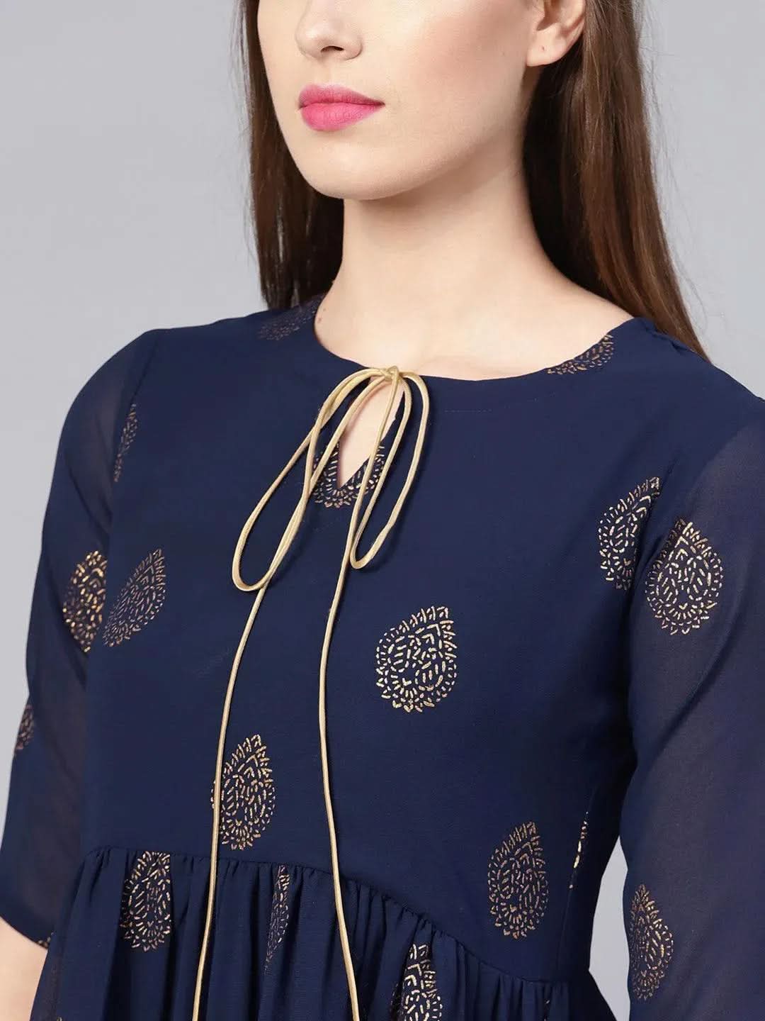 Blue Printed Polyester Dress
Blue Printed Polyester Dress